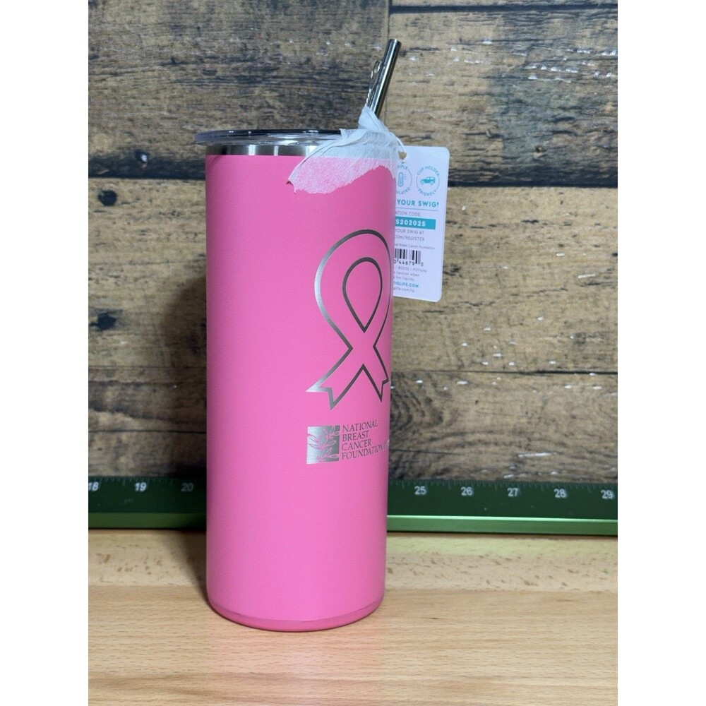 🩷NWT - Swig Life 20oz Breast Cancer Awareness Pink Bow Tumbler Straw Cleaner - Picture 3 of 11
